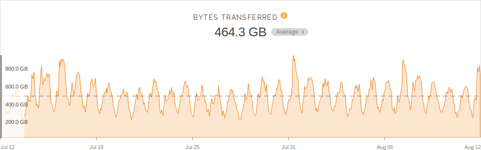Graph showing the data transferred per hour over the past month.